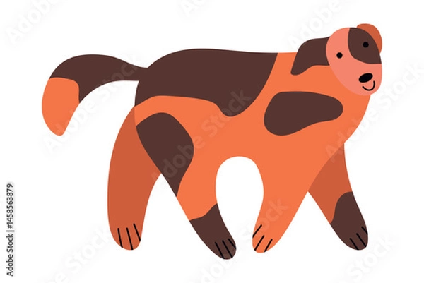 Fototapeta Playful Stylized Dog Vector Illustration in Bright Colors. The dog features orange and brown patches, giving it a cheerful and friendly appearance.