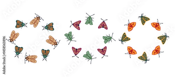 Fototapeta Vibrant Moths frames set. Beautiful frames, templates for your design. Round frame with butterflies