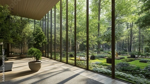 Obraz Tranquil indoor space with lush garden views