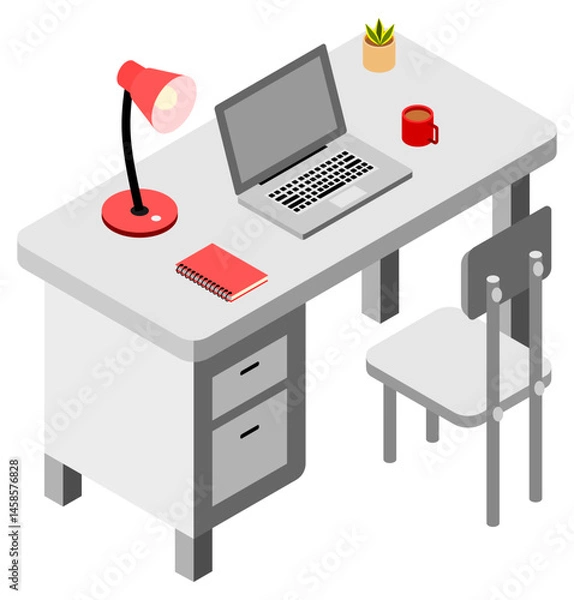 Fototapeta Vector isometric illustration of a office work station