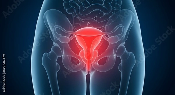 Fototapeta ai image showing an office worker standing by his desk, holding his lower back highlighted red, indicating pain or discomfort.
