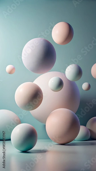 Fototapeta Minimalistic abstract spheres floating against a soft background  