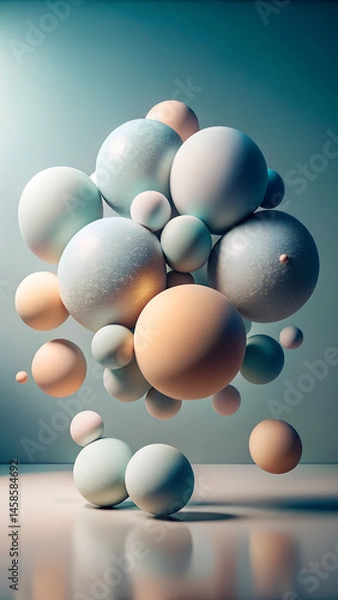 Fototapeta Abstract Floating Spheres in Monochromatic Color Palette  