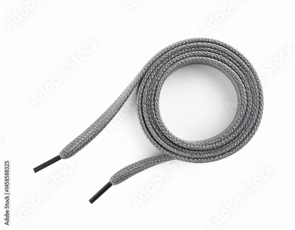 Obraz Gray shoelace curled on white, showcasing its texture and ends, simple and functional