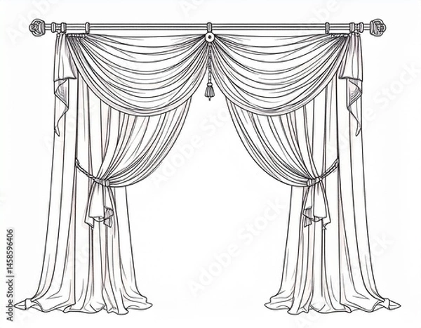 Obraz Elegant draped window covering illustration with cascading folds and tied side panels