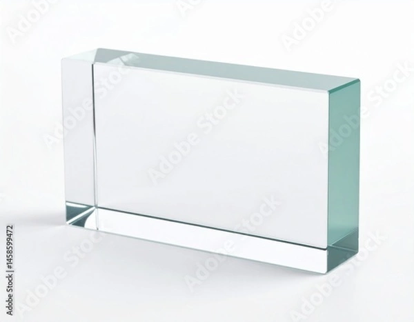 Fototapeta Clear rectangular block with a protruding section on white surface