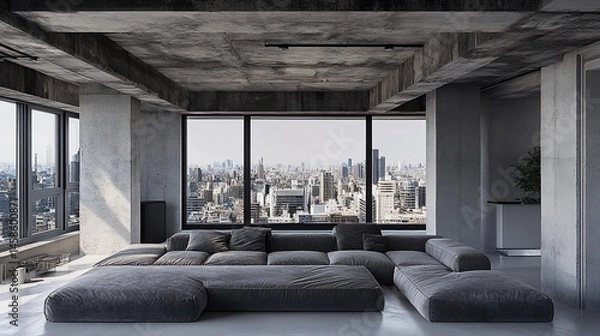 Obraz Modern loft apartment with panoramic city view