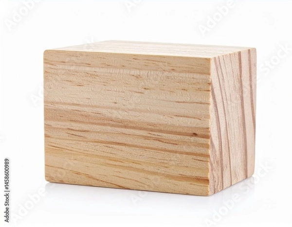Obraz Wood block A simple, small cube with visible wood grain on white surface for study or play