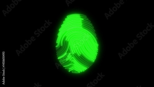 Obraz Glowing green fingerprint on black background, futuristic biometric authentication concept