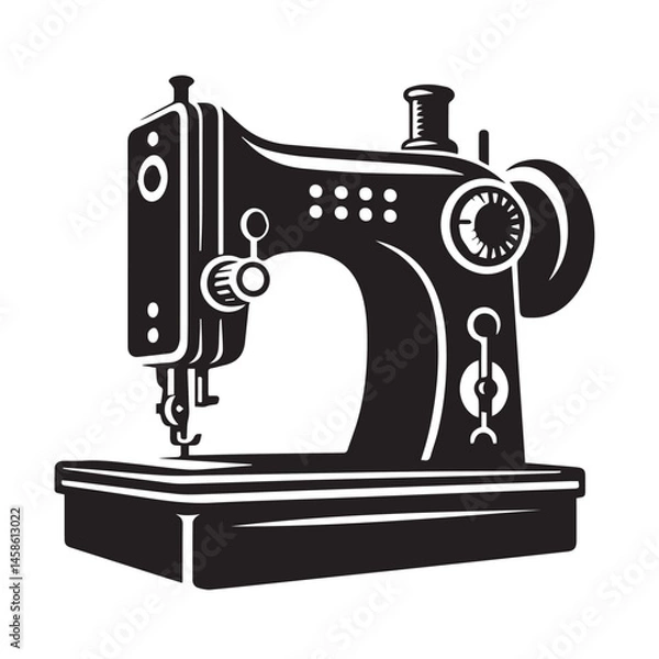 Fototapeta Silhouette illustration of a classic vintage sewing machine on white background, A Sewing machine vector silhouette on a white background, Minimalist Sewing Machine Vector Silhouette, sewing machine.