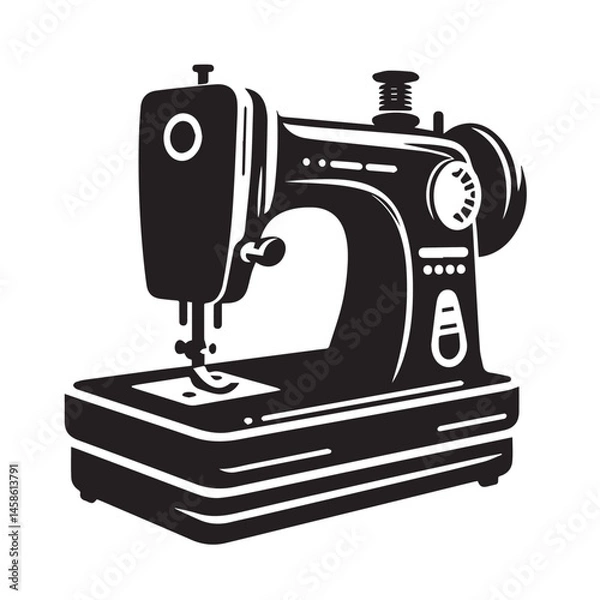 Fototapeta Silhouette illustration of a classic vintage sewing machine on white background, A Sewing machine vector silhouette on a white background, Minimalist Sewing Machine Vector Silhouette, sewing machine.