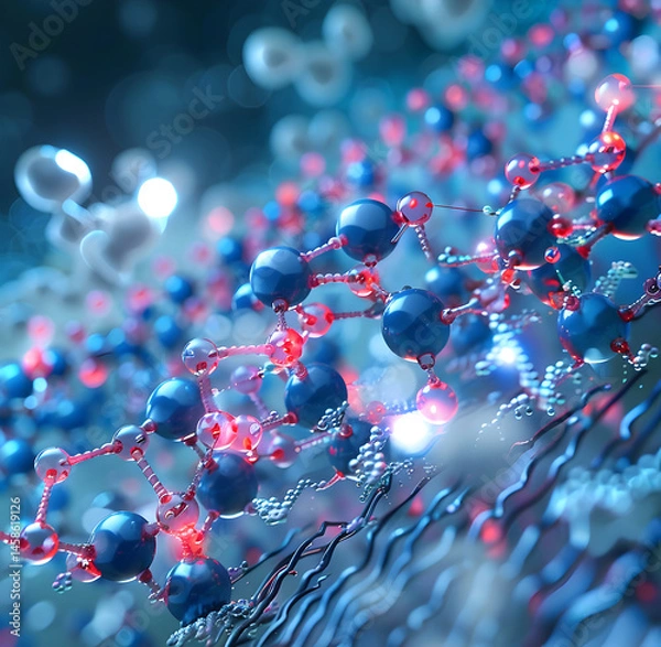 Fototapeta Abstract Network of Blue and Red Spheres with Connections