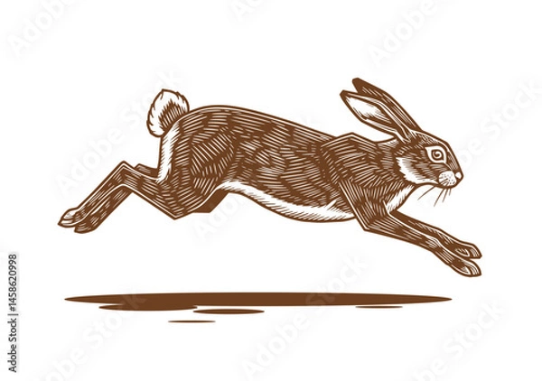 Fototapeta rabbit sketch. Vintage retro print, black white wild hare, rabbit drawing, sketch ink pencil draw, engrave old school style. Sketch artwork silhouette wild hare rabbit. Vector Illustration