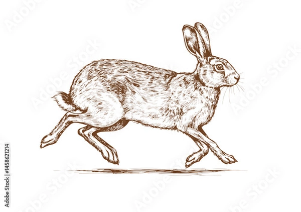 Fototapeta rabbit sketch. Vintage retro print, black white wild hare, rabbit drawing, sketch ink pencil draw, engrave old school style. Sketch artwork silhouette wild hare rabbit. Vector Illustration