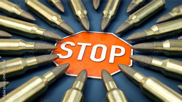 Obraz Patronen liegen um ein Stop-Schild