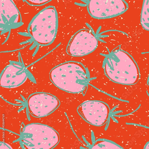 Obraz Seamless pattern with hand drawn strawberries for surface design and other design projects. Gardening, summer, healthy food themes