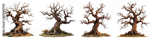 Fototapeta A monstrous-looking dead tree with a thick, gnarled trunk and clawing branches, appearing as if alive on a transparent background.
