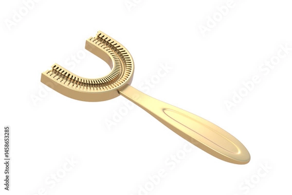 Fototapeta Golden kids toothbrush isolated on white background. 3d render