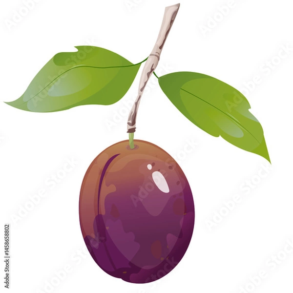 Fototapeta Plum in game design. For sticker and t-shirt design, posters, logos, labels, banners, stickers, product packaging design, etc