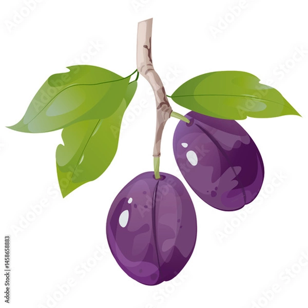 Fototapeta Plum in game design. For sticker and t-shirt design, posters, logos, labels, banners, stickers, product packaging design, etc