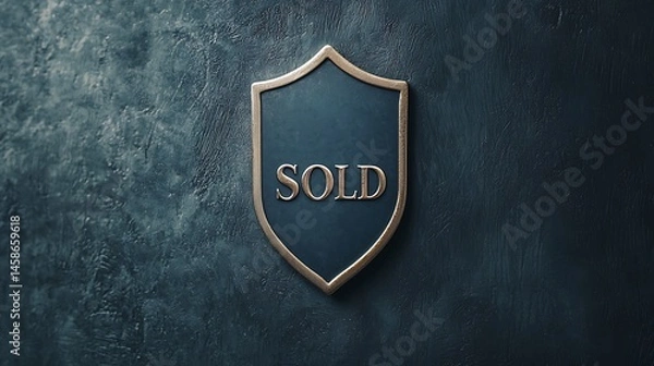 Fototapeta A shield-shaped plaque with the word "SOLD" displayed on a textured dark blue background.