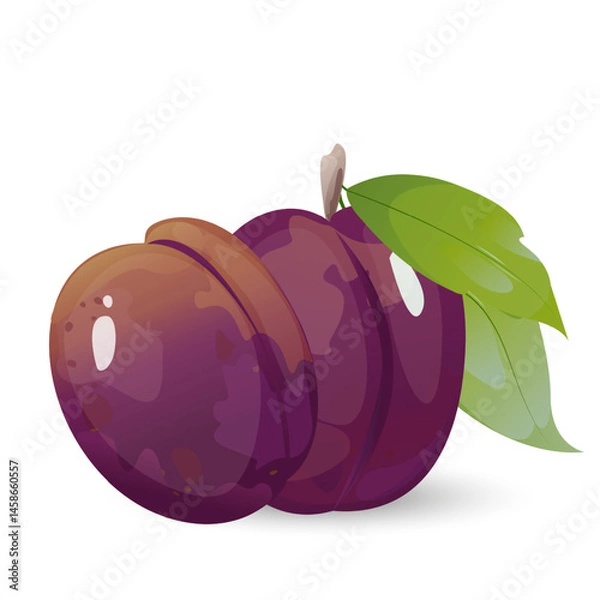 Fototapeta Plums in game design. For sticker and t-shirt design, posters, logos, labels, banners, stickers, product packaging design, etc