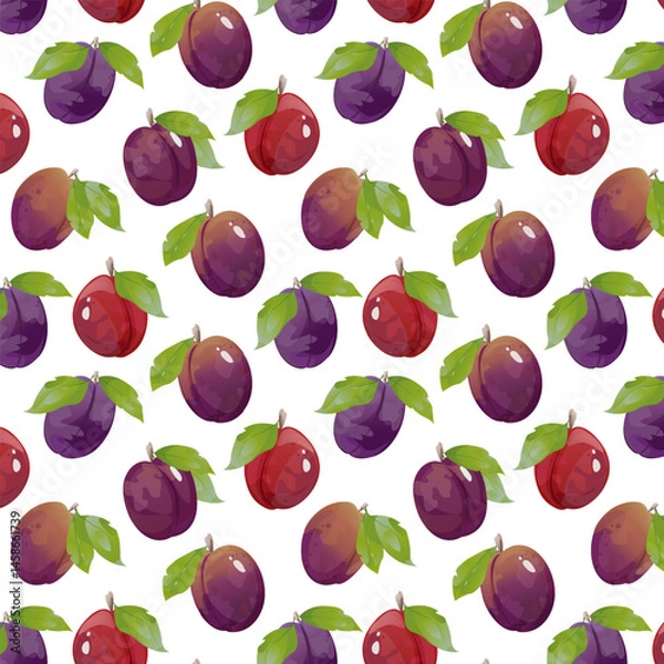 Fototapeta Seamless pattern plum in game design. For sticker and t-shirt design, posters, logos, labels, banners, stickers, product packaging design, etc