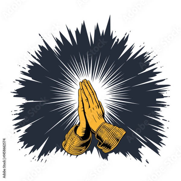 Obraz Clasped hands in prayer, illuminated by radiating light against a dark burst background