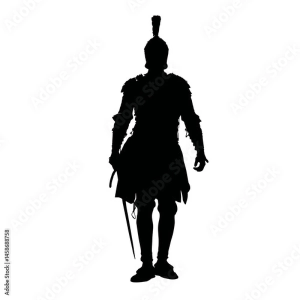 Fototapeta Solid black silhouette of a knight armored, Vector Graphic