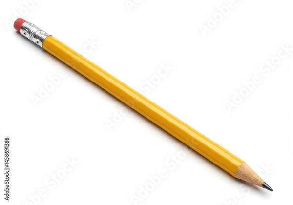 Fototapeta Yellow Pencil Isolated on White Background Classic School Supply Design Element Art Tool Sharp Image
