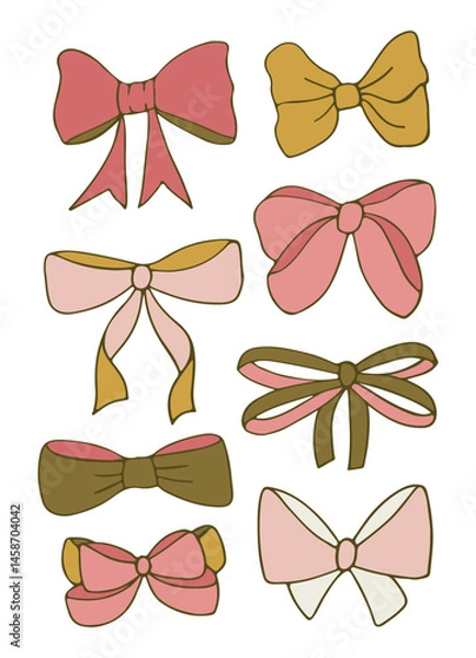 Obraz set of bows. design elements in the form of various bows. holidays, decorations, hairpins. sticker pack vector illustration.