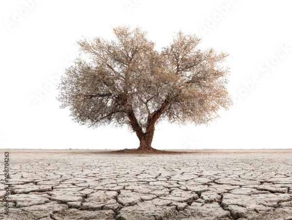 Fototapeta A tree stand on dry cracked earth isolated on transparent background