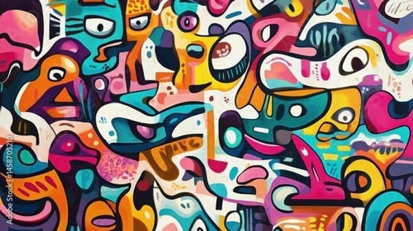 Fototapeta Vibrant Abstract Graffiti Art: A Kaleidoscope of Colors and Shapes