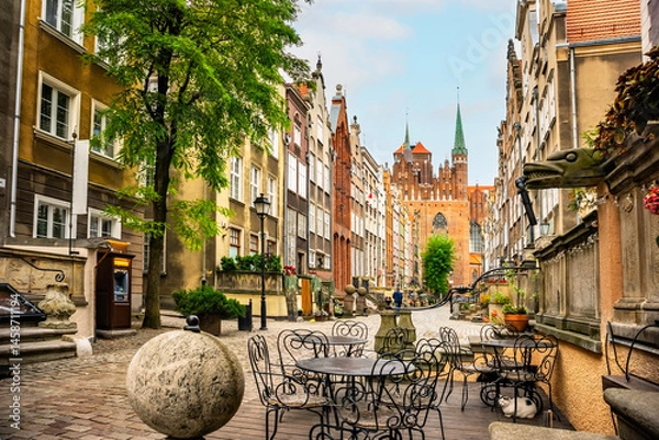 Fototapeta Architecture of Mariacka street in Gdansk is one of the most notable tourist attractions in Gdansk, Poland.
