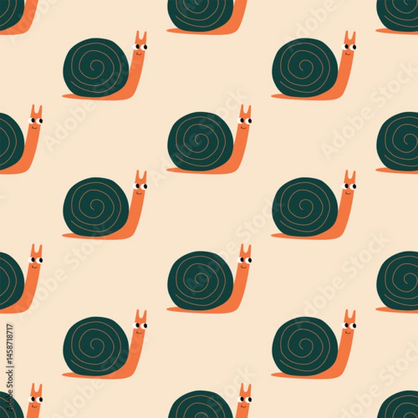 Obraz Funny snails with cute eyes hand drawn vector illustration. Adorable slugs seamless pattern for kids fabric or wallpaper.