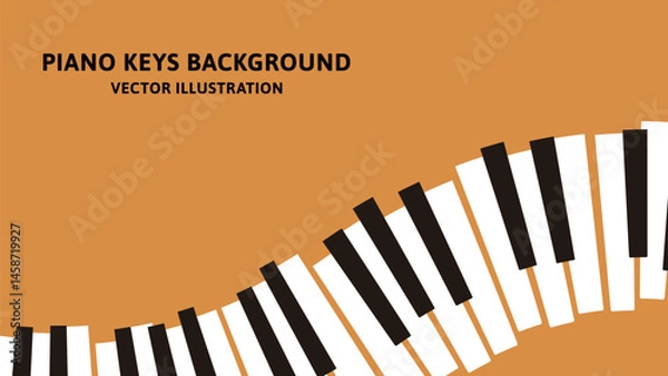 Obraz 16:9の背景素材。カーブしたピアノの鍵盤のレトロなデザインのベクターイラストデータ