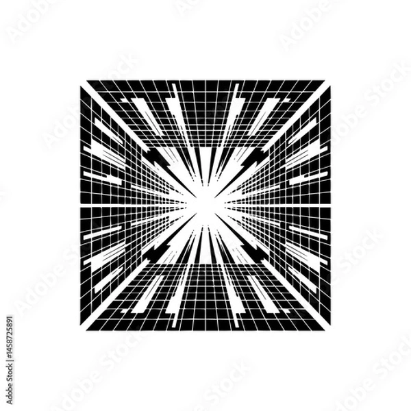 Fototapeta Geometric Perspective Illusion: Black and White Grid Explosion