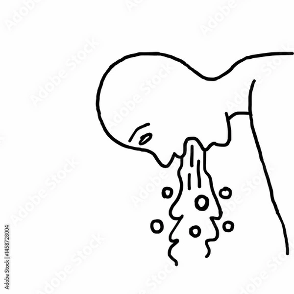 Obraz This is a pixel design illustrating the icon of a person vomiting, symbolizing sickness, nausea, food poisoning, or medical emergency in health and hygiene contexts.