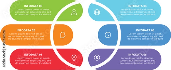 Fototapeta Workflow concept for infographic with 6 steps, options, parts or processes. Business data visualization.