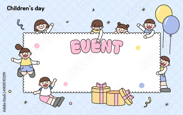 Obraz 어린이날, 어린이들이 이벤트 게시판 주면에서 즐거워 하고있는 이미지