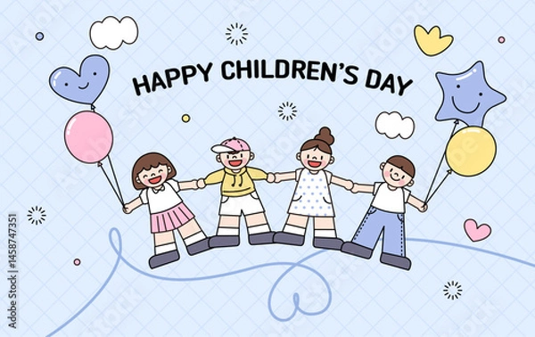 Obraz 어린이날, 어린이들이 손을 잡고 둥글게 서서 웃고있는 이미지