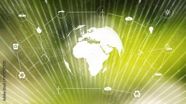 Obraz Eco nature icons connection with earth globe illustration.