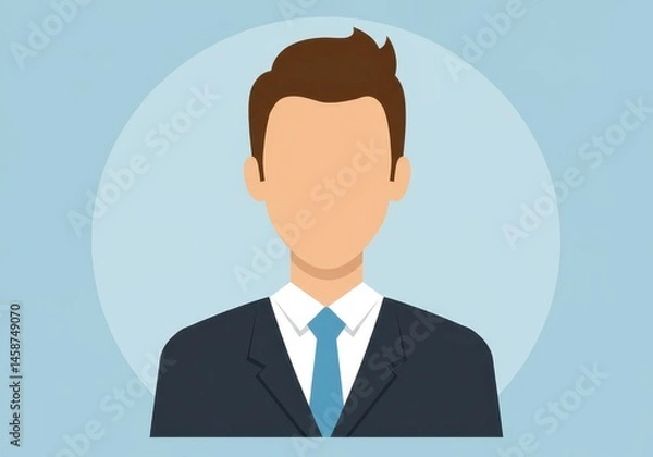 Obraz Illustration of a faceless man in a suit with a blue tie on a light blue circular background