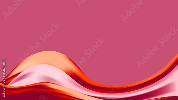 Fototapeta Abstract bright rose pink background with silk red orange scarlet wave. shiny backdrop. Luxury card. Color gradient. Banner, poster. Copy space. Pop art wallpaper. Textured effect. Wealth. Template
