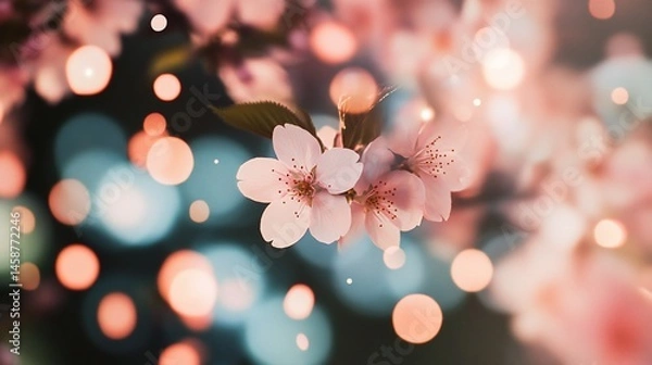 Obraz Delicate pink blossoms, bokeh background