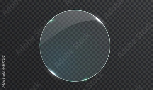 Obraz Glass circle banner with place for inscriptions. Glass plate mock up. realistic vector round frame