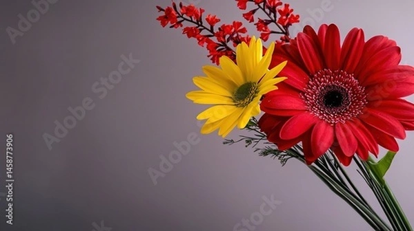 Fototapeta Close-up view of vibrant red and yellow flowers.