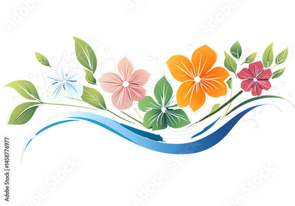 Fototapeta ogo design, simple line art of colorful swirls and leaves on a transparent background