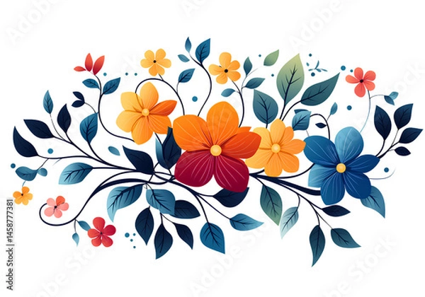 Fototapeta Logo design, simple line art of colorful swirls with leaves and flowers, isolated on a transparent background