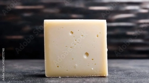 Fototapeta Close-up view of a square block of pale yellow cheese.